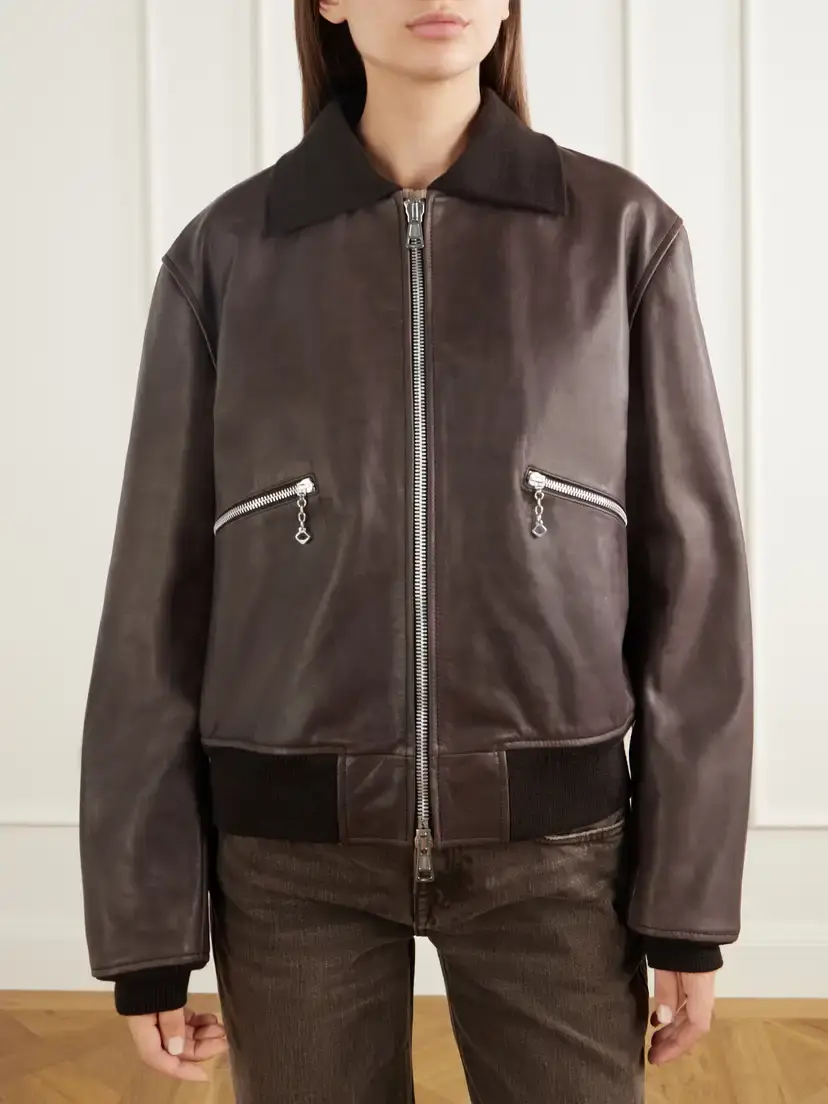 Our Legacy Waxed Cotton-trimmed Leather Bomber Jacket | Thumbnail 3