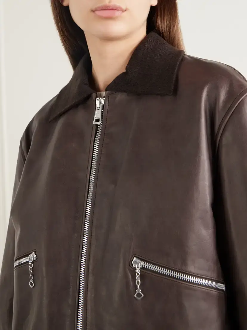 Our Legacy Waxed Cotton-trimmed Leather Bomber Jacket | Thumbnail 5