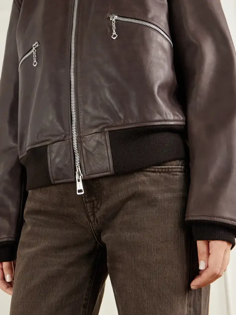 Our Legacy Waxed Cotton-trimmed Leather Bomber Jacket | Thumbnail 6