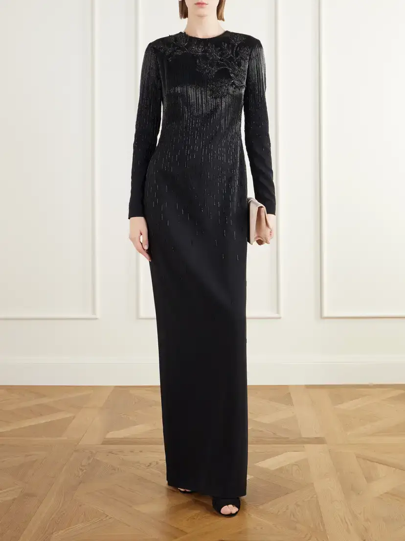 Oscar de la Renta Floral-appliquéd Bead-embellished Stretch-crepe Gown | Thumbnail 2