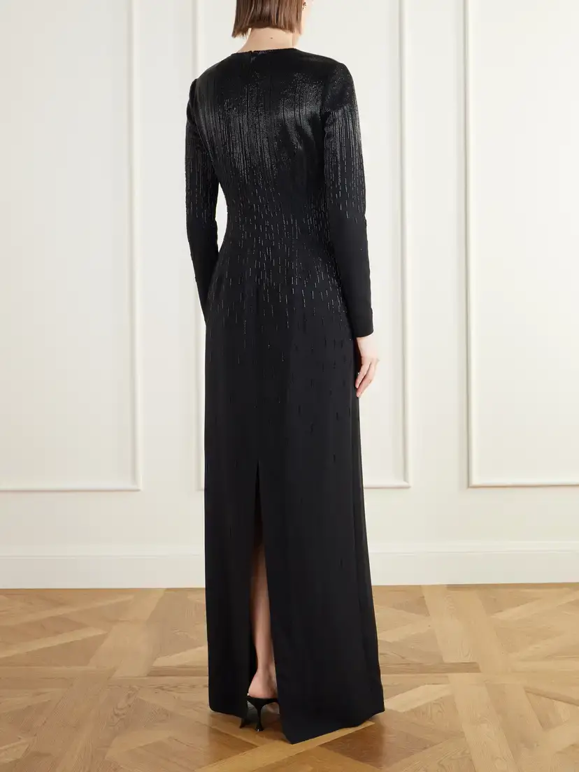 Oscar de la Renta Floral-appliquéd Bead-embellished Stretch-crepe Gown | Thumbnail 3