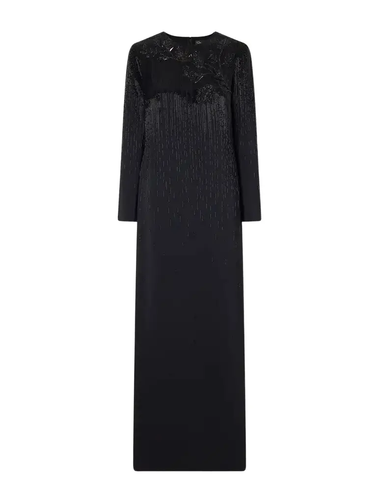 Floral-appliquéd Bead-embellished Stretch-crepe Gown