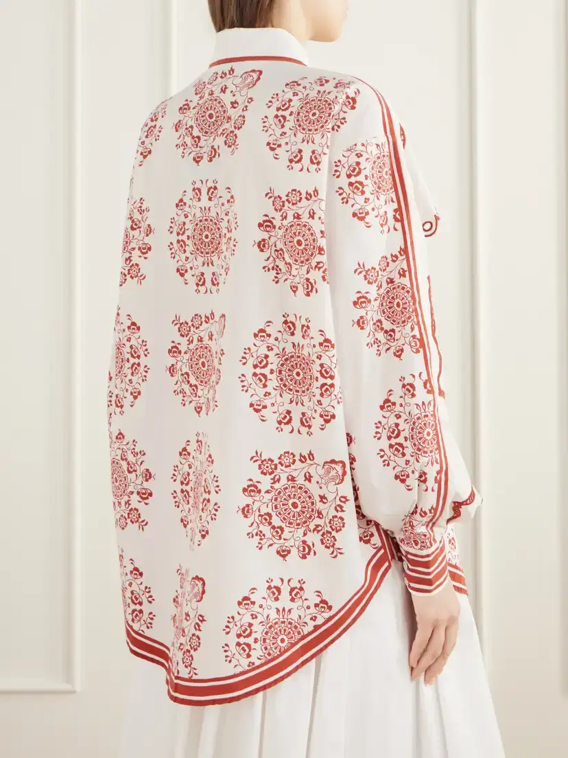 ALÉMAIS Giddy Scalloped Embroidered Printed Cotton-poplin Shirt | Thumbnail 4