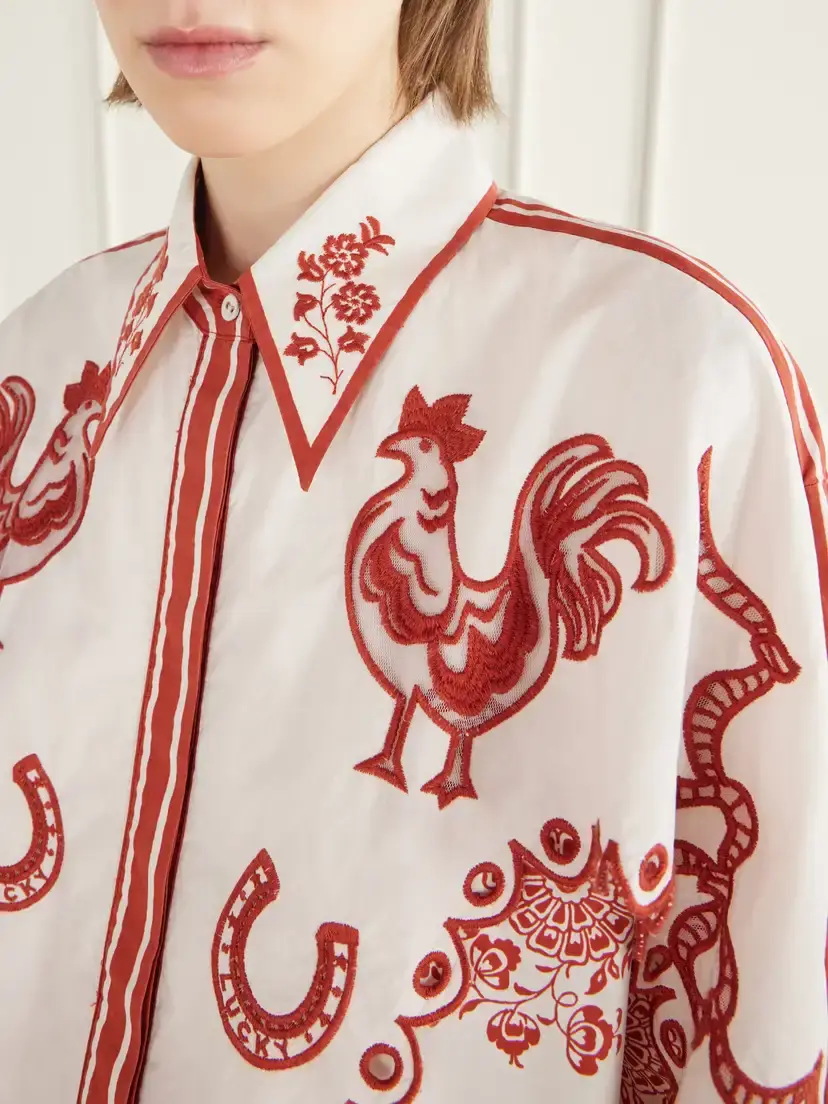 ALÉMAIS Giddy Scalloped Embroidered Printed Cotton-poplin Shirt | Thumbnail 5