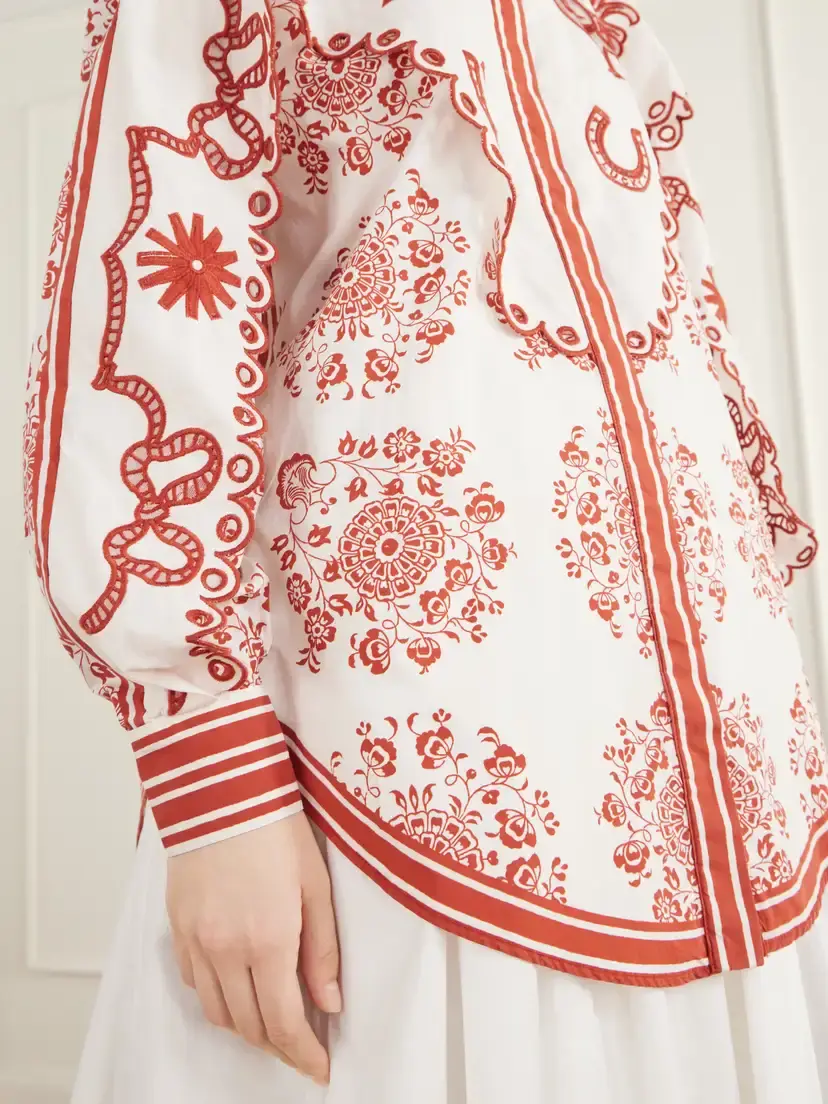 ALÉMAIS Giddy Scalloped Embroidered Printed Cotton-poplin Shirt | Thumbnail 6