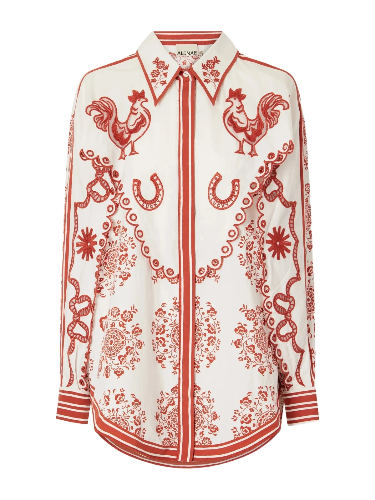 ALÉMAIS Giddy Scalloped Embroidered Printed Cotton-poplin Shirt