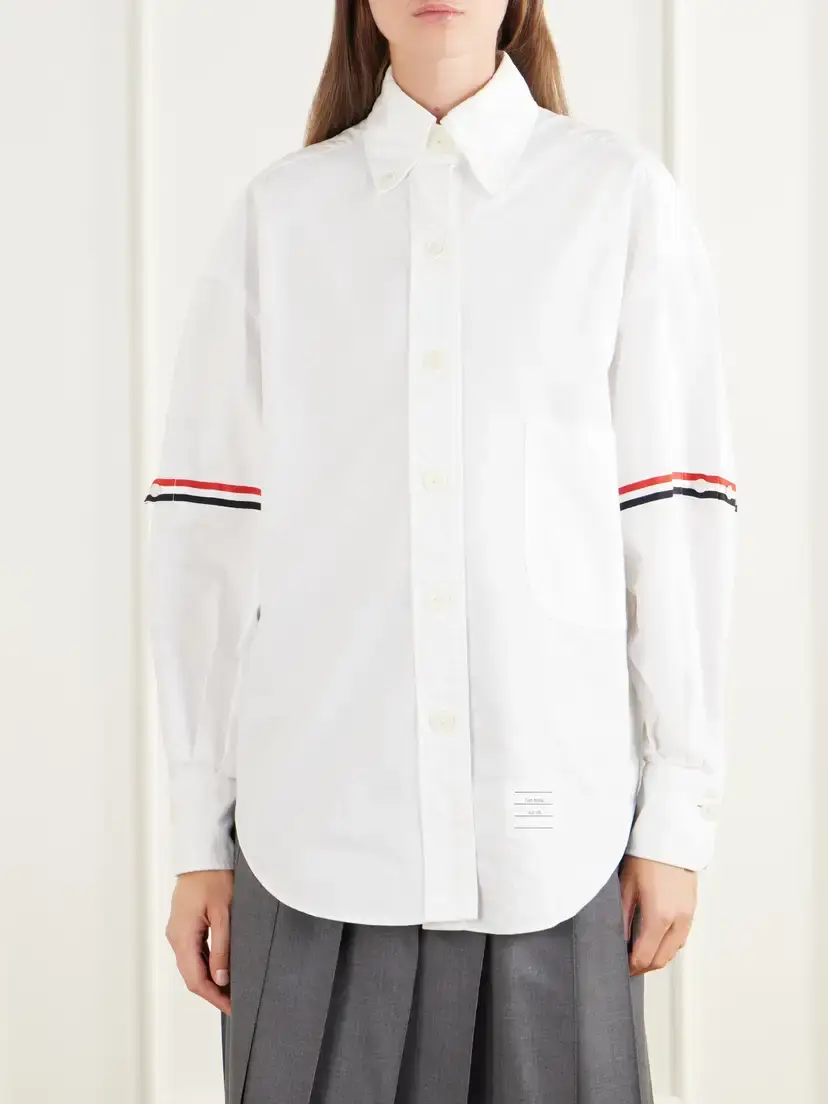Thom Browne Appliquéd Striped Grosgrain-trimmed Cotton-poplin Shirt | Thumbnail 3