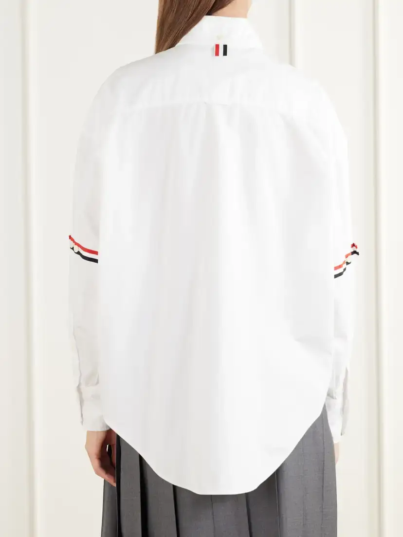 Thom Browne Appliquéd Striped Grosgrain-trimmed Cotton-poplin Shirt | Thumbnail 4