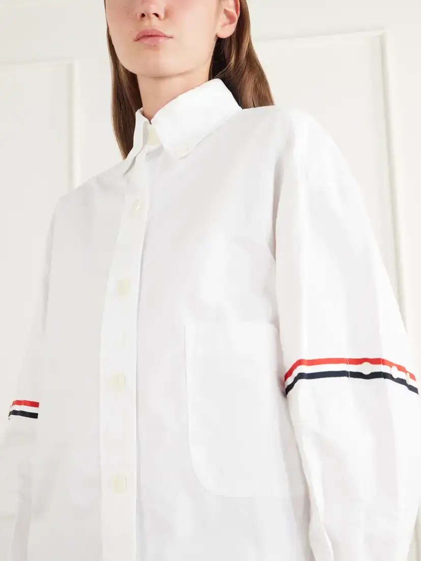 Thom Browne Appliquéd Striped Grosgrain-trimmed Cotton-poplin Shirt | Thumbnail 6