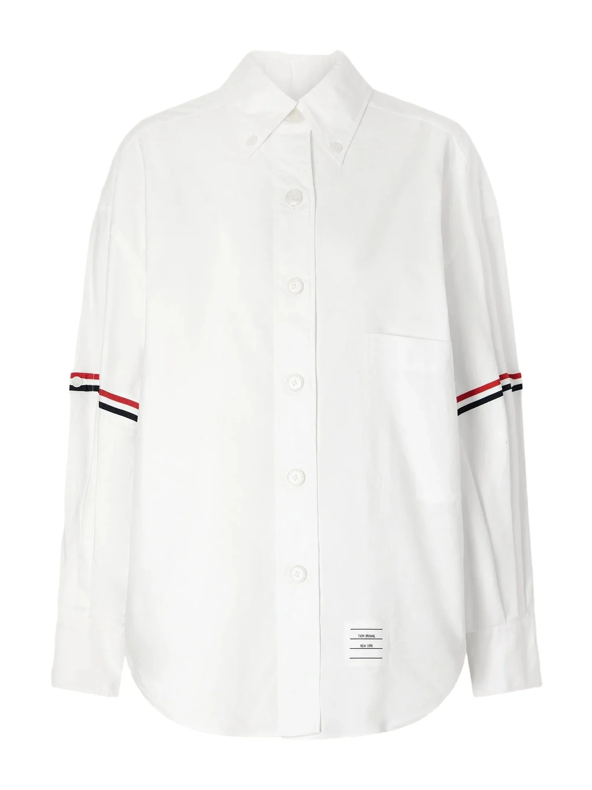 Thom Browne Appliquéd Striped Grosgrain-trimmed Cotton-poplin Shirt