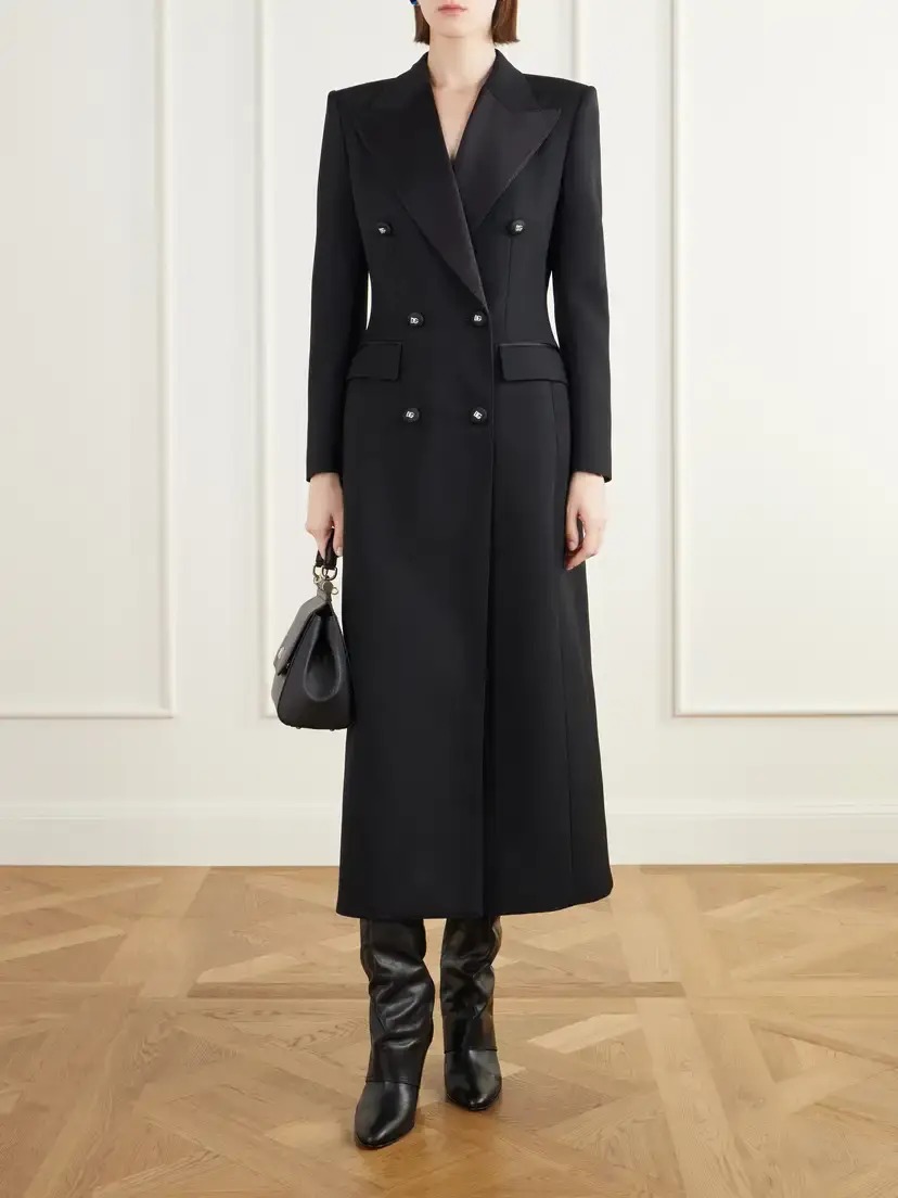 Dolce & Gabbana Double-breasted Satin-trimmed Wool-blend Grain De Poudre Coat | Thumbnail 2