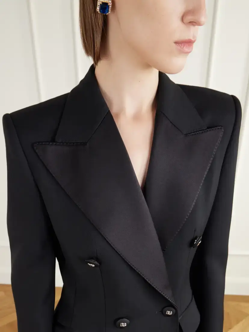 Dolce & Gabbana Double-breasted Satin-trimmed Wool-blend Grain De Poudre Coat | Thumbnail 4