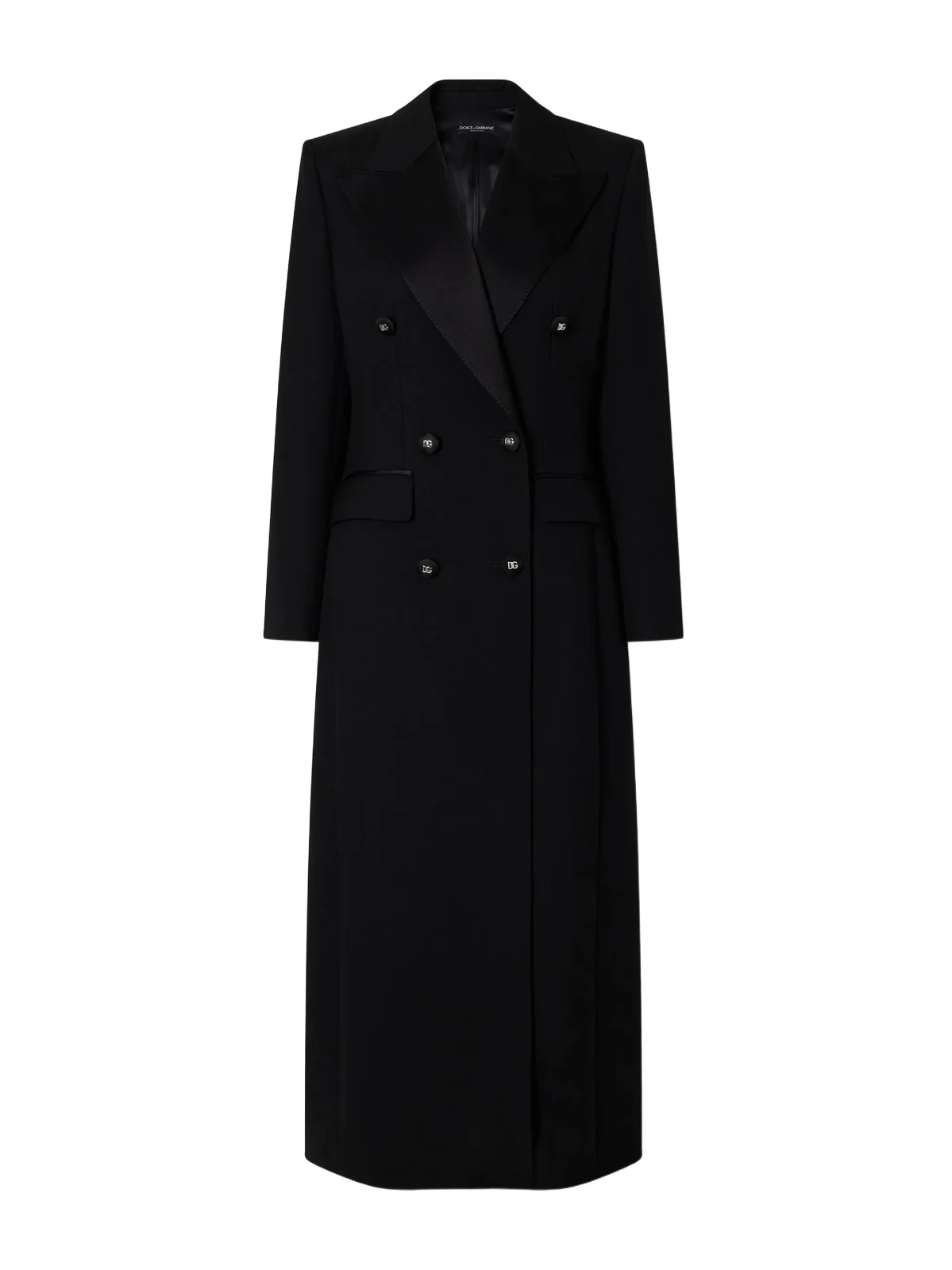 Double-breasted Satin-trimmed Wool-blend Grain De Poudre Coat Double-breasted Satin-trimmed Wool-blend Grain De Poudre Coat