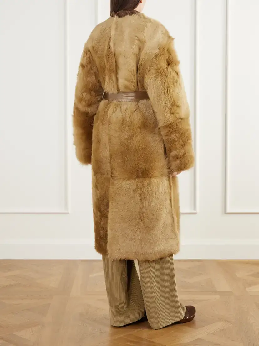 FFORME Demi Reversible Belted Collarless Shearling Coat | Thumbnail 4