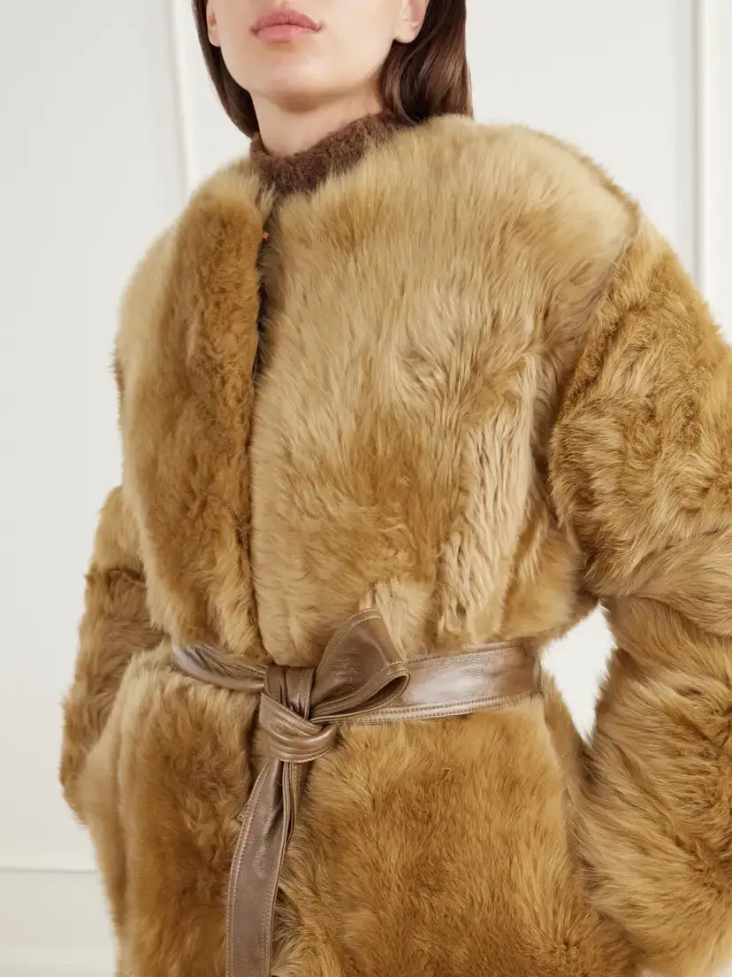 FFORME Demi Reversible Belted Collarless Shearling Coat | Thumbnail 5