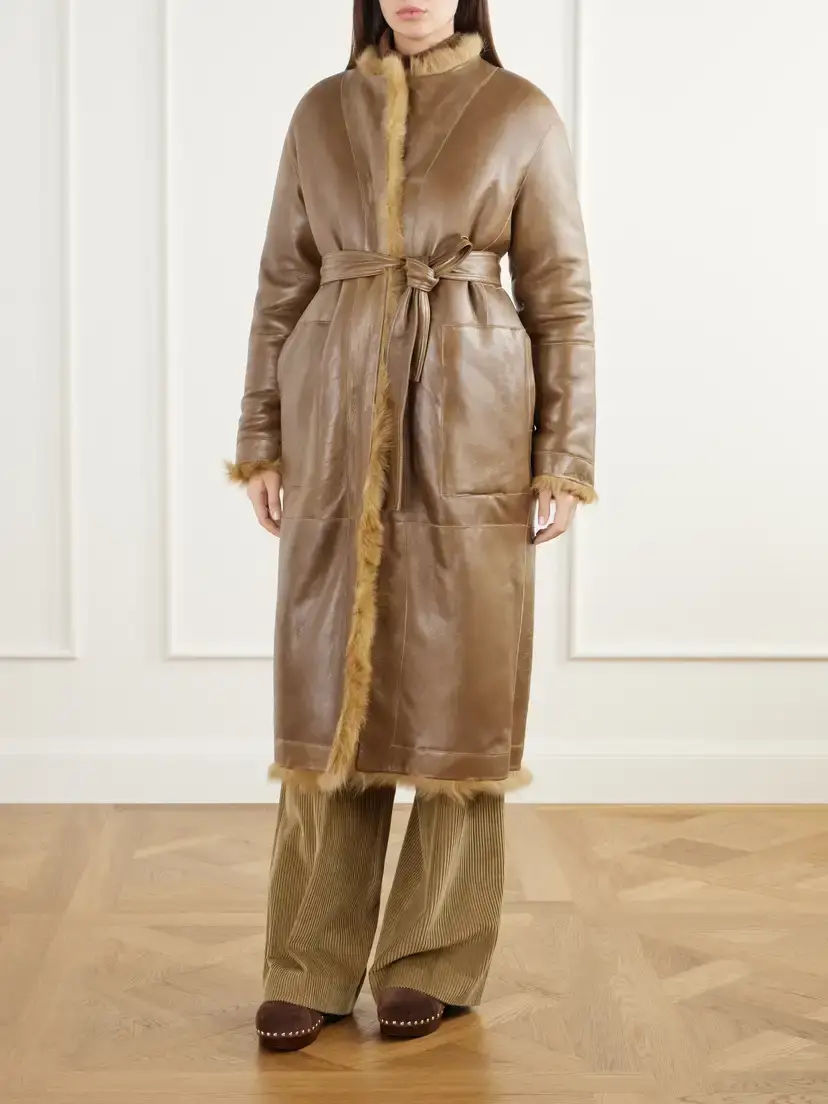FFORME Demi Reversible Belted Collarless Shearling Coat | Thumbnail 6