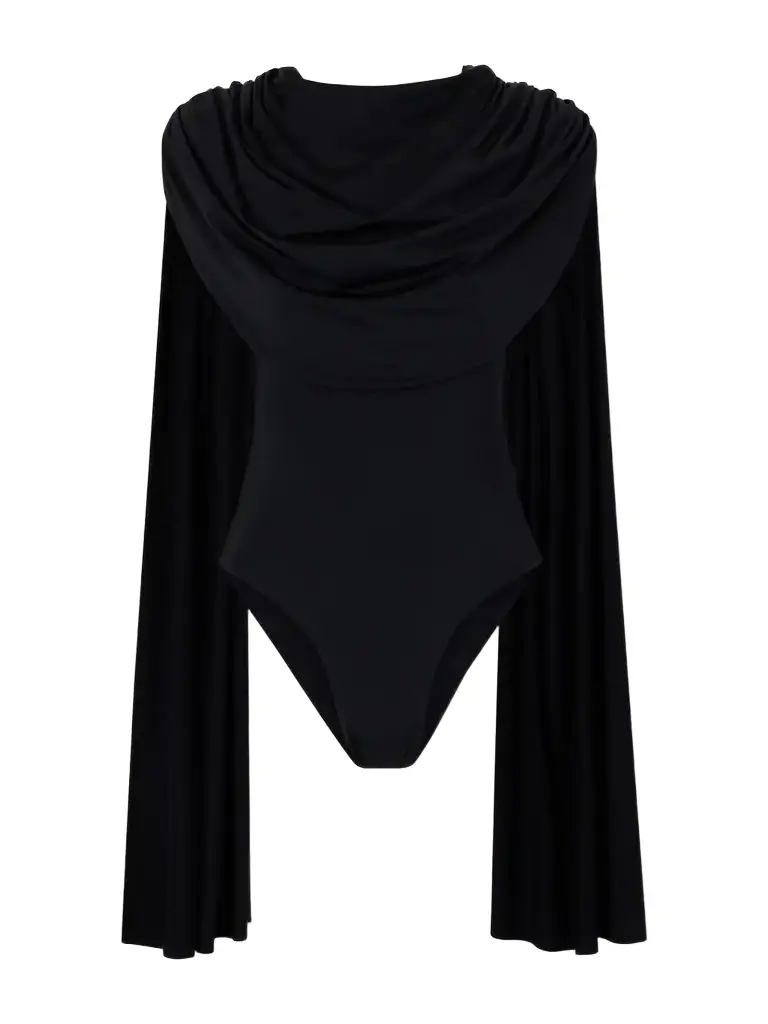 Burano Cape-detailed Draped Stretch-jersey Bodysuit