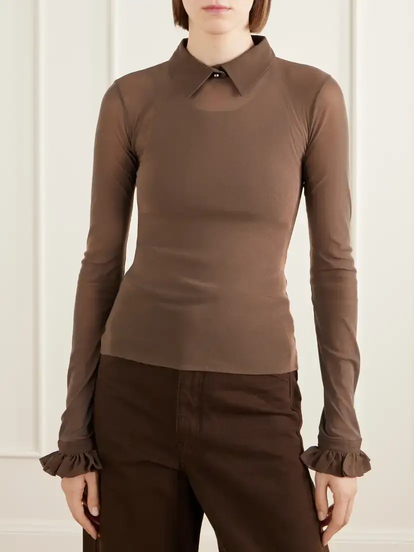 Acne Studios Emara Ruffled Silk-trimmed Mesh Blouse | Thumbnail 3 Acne Studios Emara Ruffled Silk-trimmed Mesh Blouse | Thumbnail 3