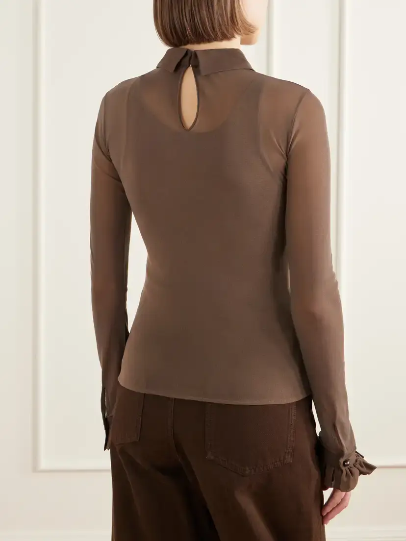 Acne Studios Emara Ruffled Silk-trimmed Mesh Blouse | Thumbnail 4 Acne Studios Emara Ruffled Silk-trimmed Mesh Blouse | Thumbnail 4