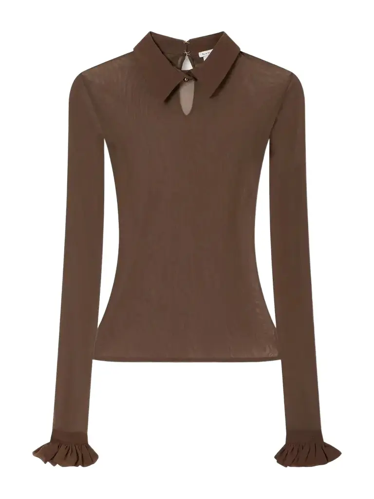 Emara Ruffled Silk-trimmed Mesh Blouse Emara Ruffled Silk-trimmed Mesh Blouse