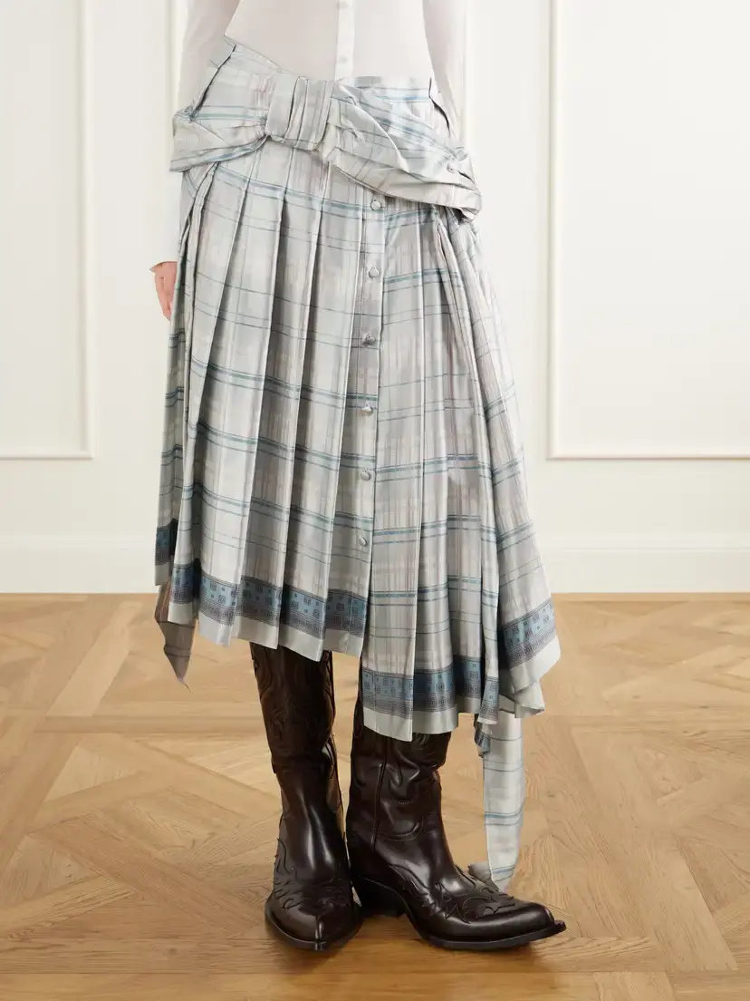 Acne Studios Scarf-effect Pleated Checked Silk-satin Midi Skirt | Thumbnail 3 Acne Studios Scarf-effect Pleated Checked Silk-satin Midi Skirt | Thumbnail 3