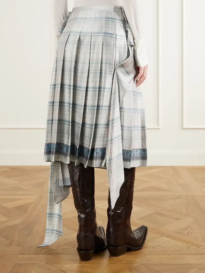 Acne Studios Scarf-effect Pleated Checked Silk-satin Midi Skirt | Thumbnail 4 Acne Studios Scarf-effect Pleated Checked Silk-satin Midi Skirt | Thumbnail 4