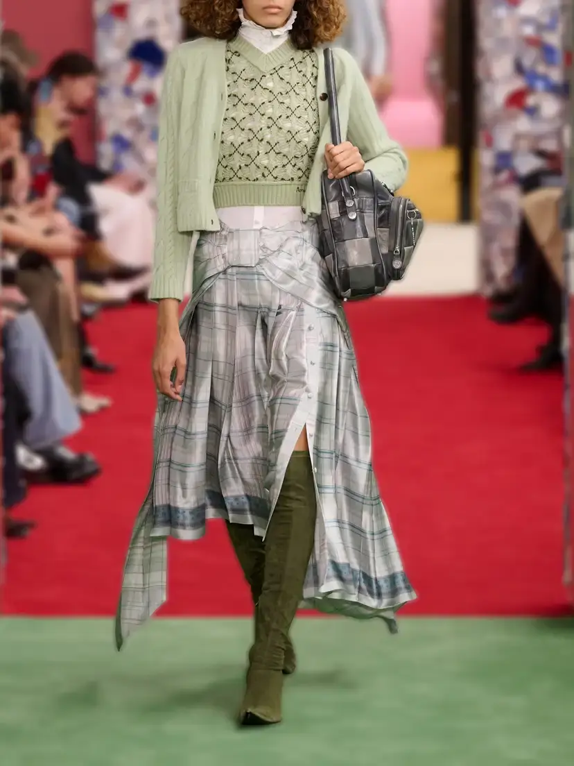 Acne Studios Scarf-effect Pleated Checked Silk-satin Midi Skirt | Thumbnail 6 Acne Studios Scarf-effect Pleated Checked Silk-satin Midi Skirt | Thumbnail 6