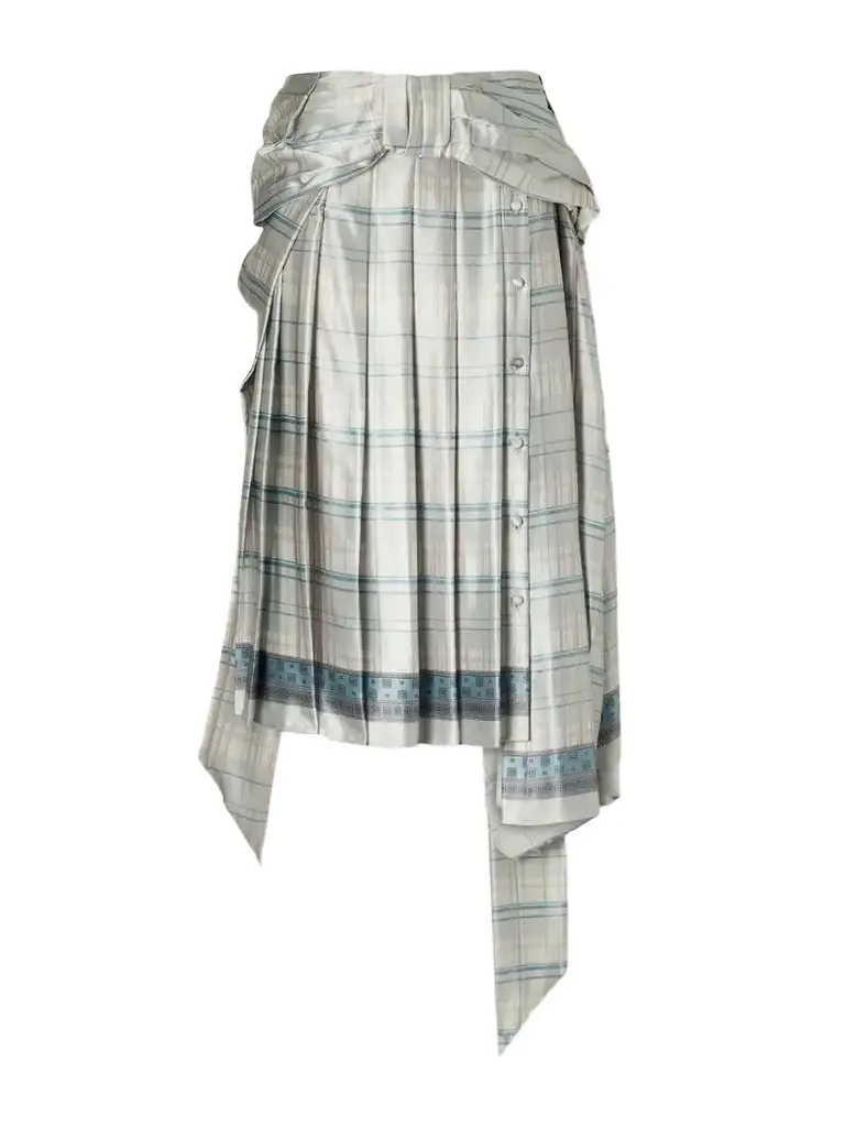 Scarf-effect Pleated Checked Silk-satin Midi Skirt Scarf-effect Pleated Checked Silk-satin Midi Skirt