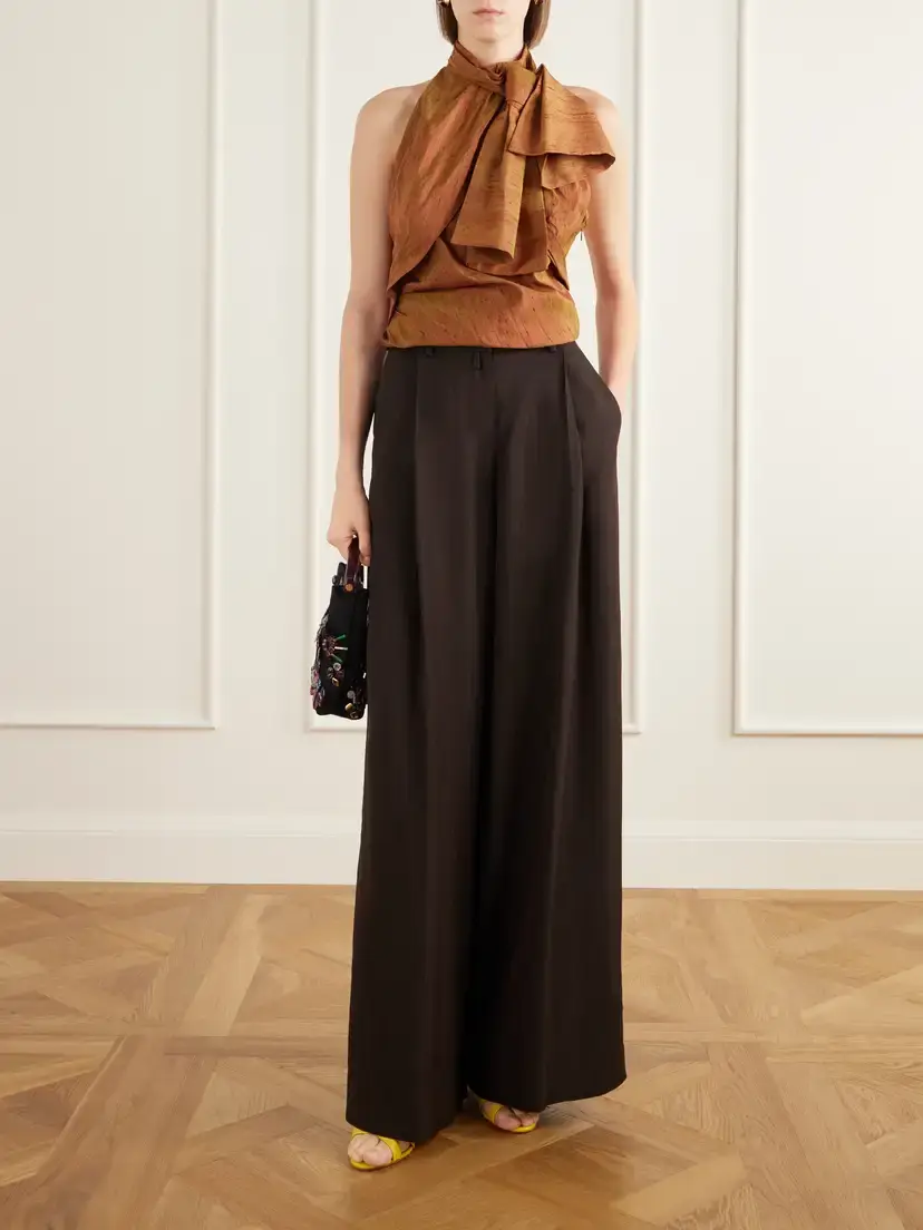 Christopher John Rogers Draped Silk-dupioni Halterneck Top | Thumbnail 2