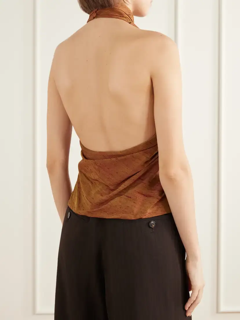 Christopher John Rogers Draped Silk-dupioni Halterneck Top | Thumbnail 3