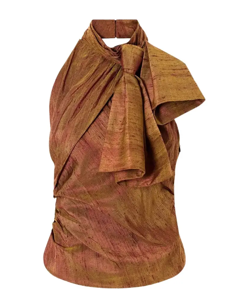Draped Silk-dupioni Halterneck Top Draped Silk-dupioni Halterneck Top