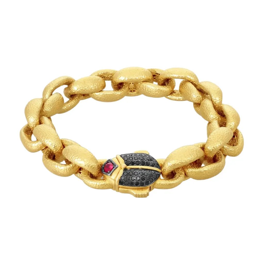Konstantino Callas 18K Yellow Gold Black Diamond & Ruby Link Bracelet by The Solist Konstantino Callas 18K Yellow Gold Black Diamond & Ruby Link Bracelet by The Solist