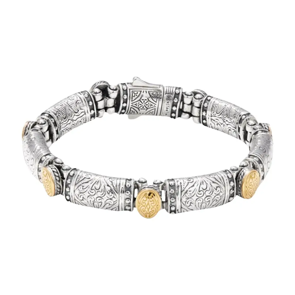 Konstantino Classic Sterling Silver & 18K Yellow Gold Station Unisex Bracelet by The Solist Konstantino Classic Sterling Silver & 18K Yellow Gold Station Unisex Bracelet by The Solist