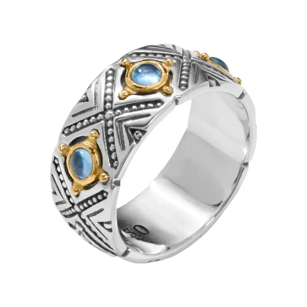 Konstantino Konstantino Dome Sterling Silver & 18K Yellow Gold Blue Spinel Band Ring Sz. 7 by The Solist