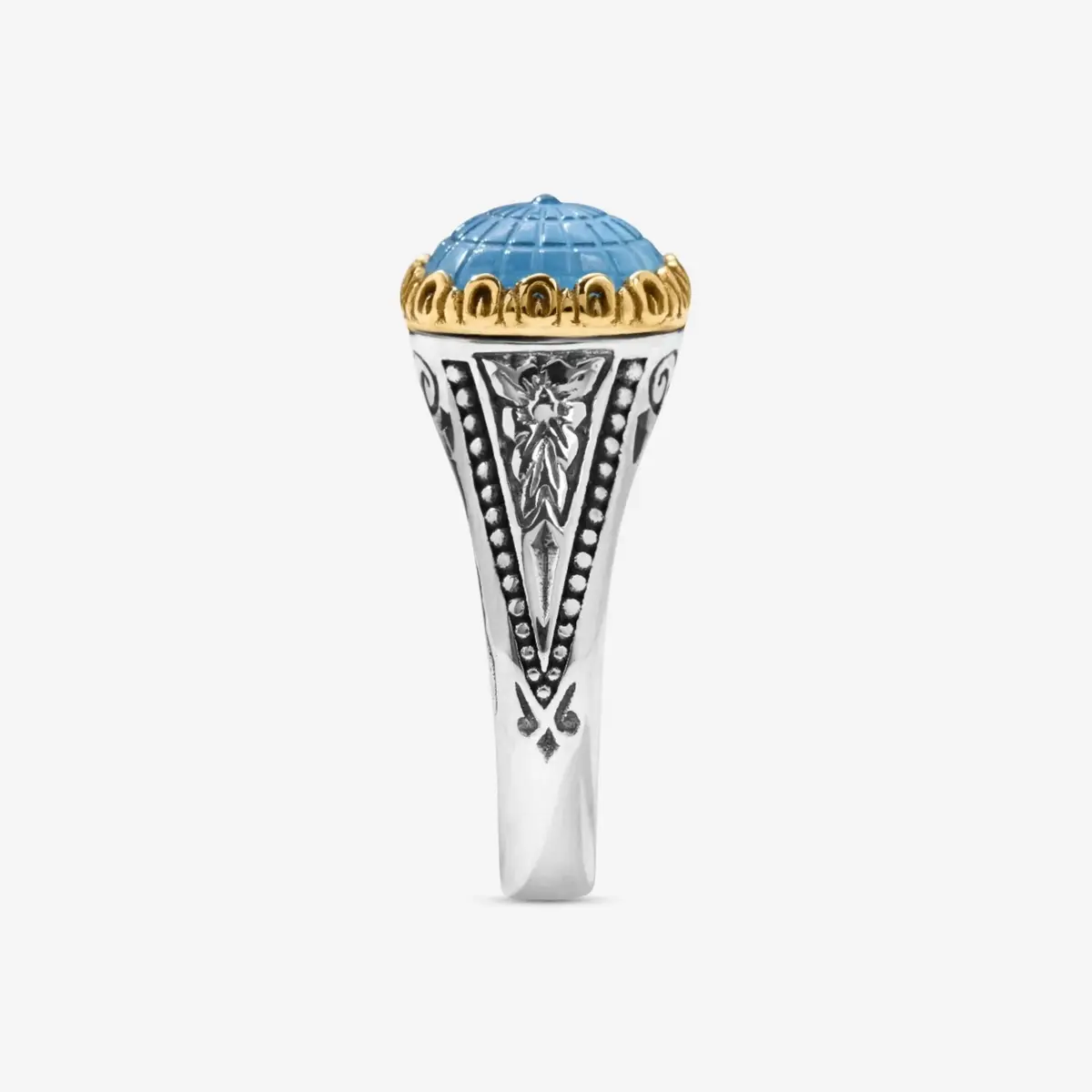 Konstantino Konstantino Dome Sterling Silver & 18k Yellow Gold Mother of Pearl & Blue Spinel Ring Sz. 7 by The Solist | Thumbnail 3