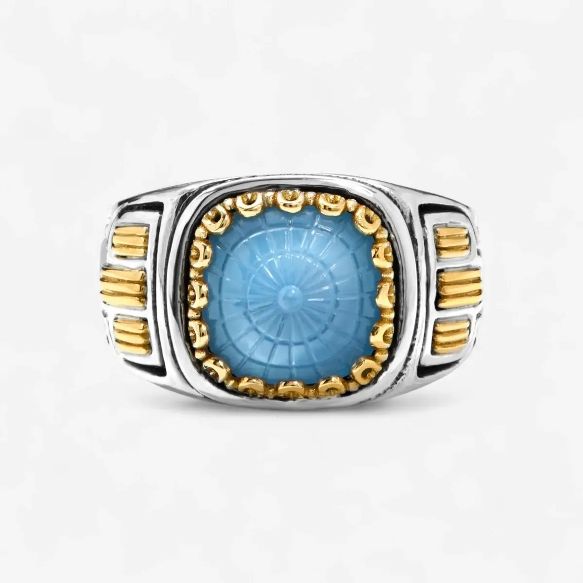 Konstantino Konstantino Dome Sterling Silver & 18K Yellow Gold Mother of Pearl & Blue Spinel Ring Sz. 7 by The Solist | Thumbnail 2