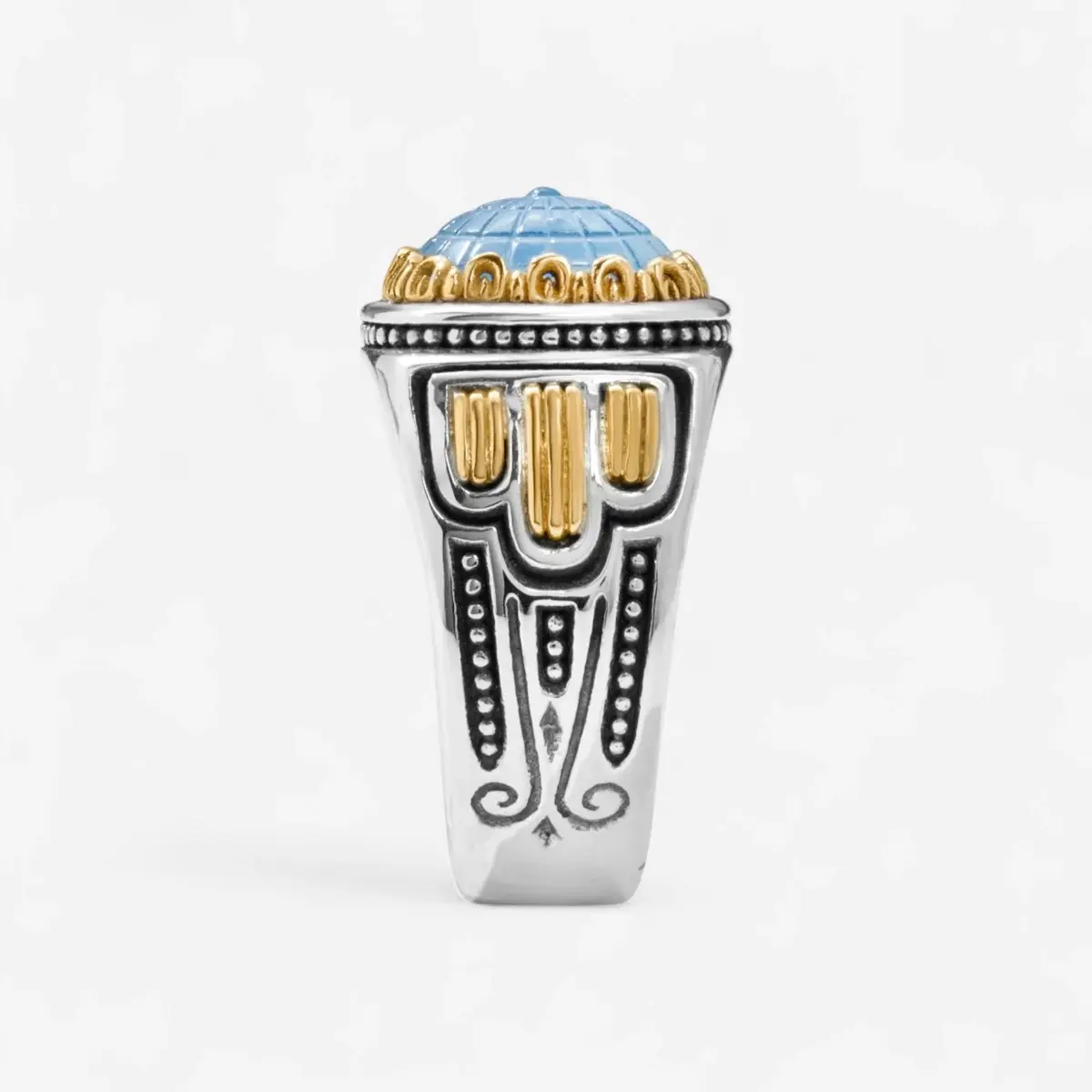 Konstantino Konstantino Dome Sterling Silver & 18K Yellow Gold Mother of Pearl & Blue Spinel Ring Sz. 7 by The Solist | Thumbnail 3