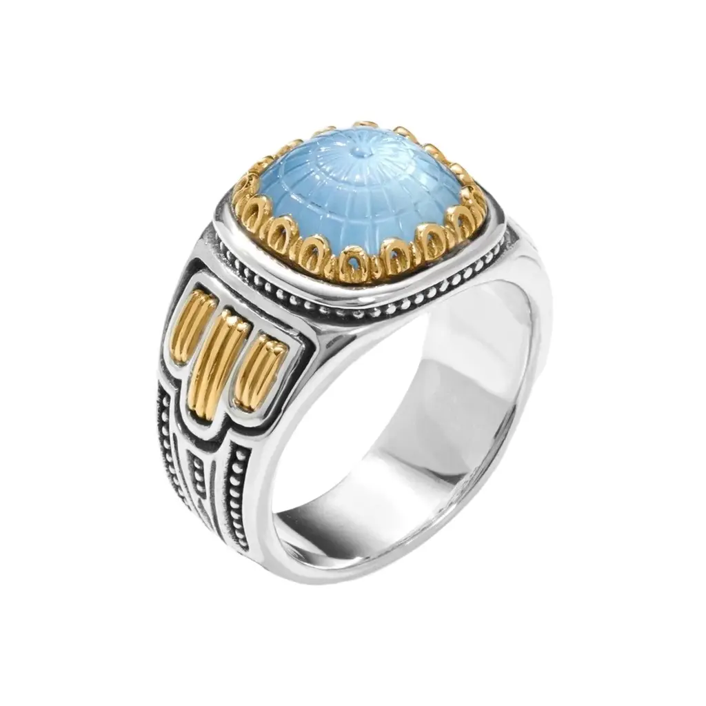 Konstantino Dome Sterling Silver & 18K Yellow Gold Mother of Pearl & Blue Spinel Ring Sz. 7 by The Solist