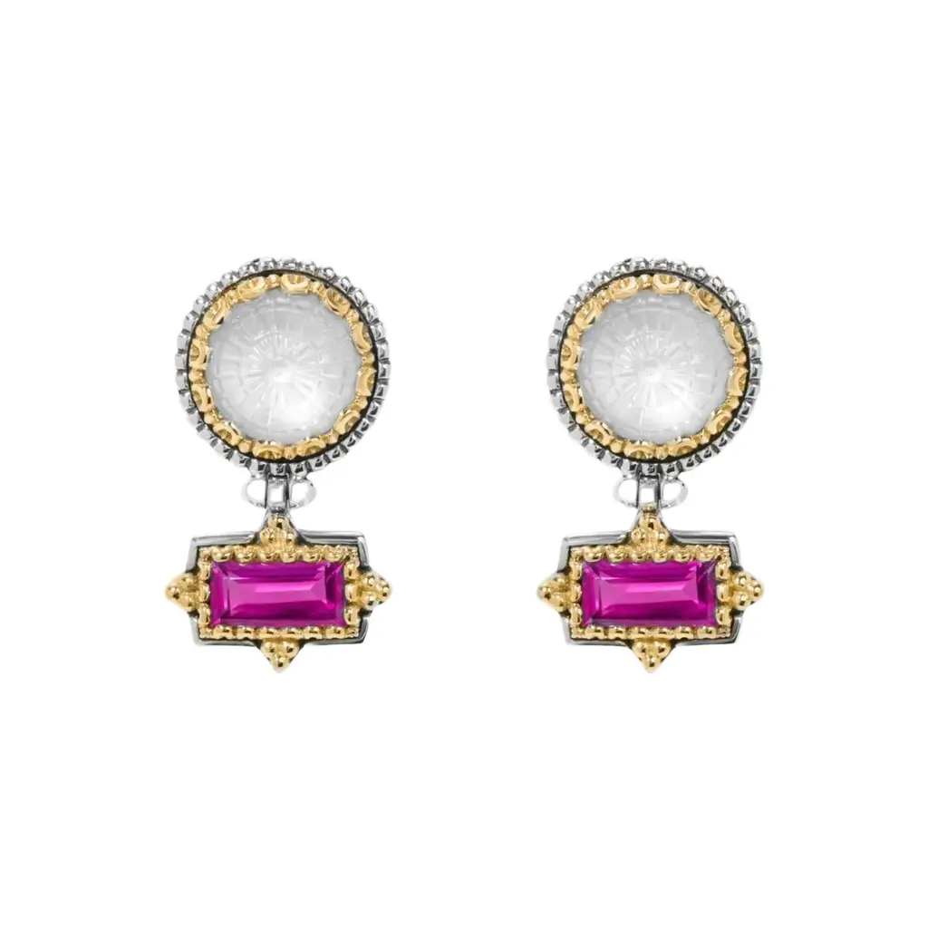 Konstantino Dome Sterling Silver & 18K Yellow Gold Mother of Pearl & Corundum Drop Earrings by The Solist Konstantino Dome Sterling Silver & 18K Yellow Gold Mother of Pearl & Corundum Drop Earrings by The Solist