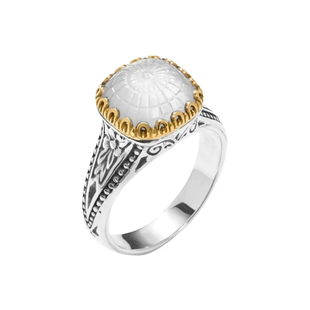 Konstantino Dome Sterling Silver & 18k Yellow Gold Mother of Pearl Doublet Ring Sz. 7 by The Solist