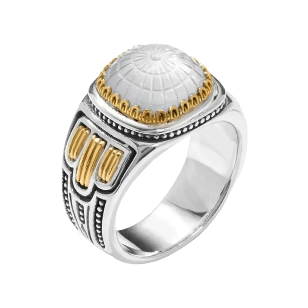 Konstantino Dome Sterling Silver & 18K Yellow Gold Mother of Pearl Ring Sz. 7 by The Solist