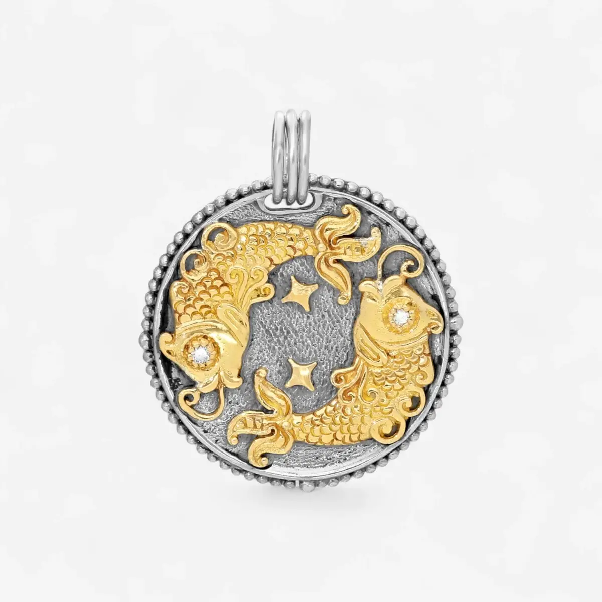 Konstantino Konstantino Zodiac Pisces Sterling Silver & 18K Yellow Gold Diamond Carved Pendant Necklace by The Solist | Thumbnail 2 Konstantino Konstantino Zodiac Pisces Sterling Silver & 18K Yellow Gold Diamond Carved Pendant Necklace by The Solist | Thumbnail 2