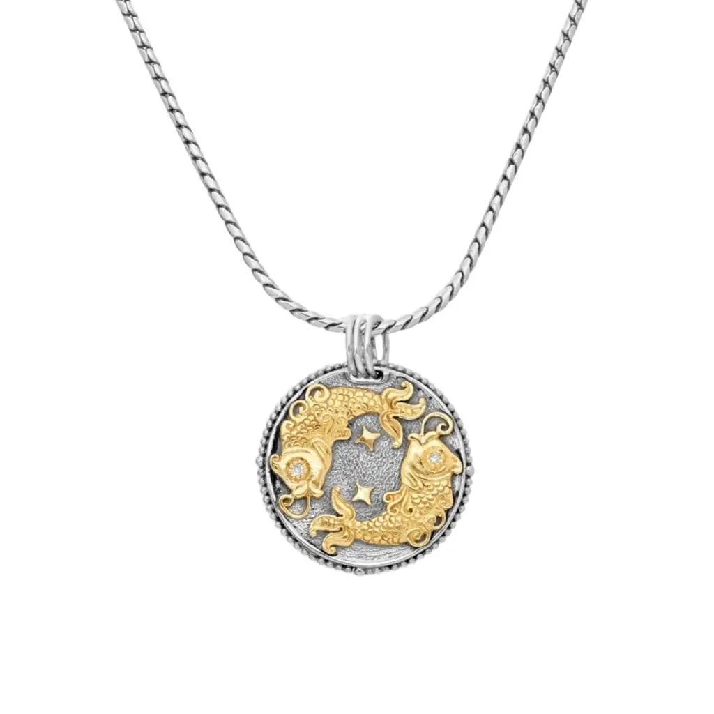 Konstantino Zodiac Pisces Sterling Silver & 18K Yellow Gold Diamond Carved Pendant Necklace by The Solist Konstantino Zodiac Pisces Sterling Silver & 18K Yellow Gold Diamond Carved Pendant Necklace by The Solist