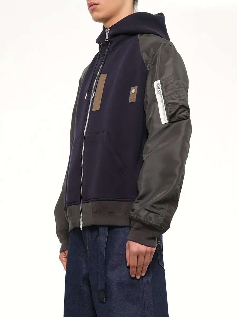 Sacai Sponge Sweat Hoodie in Navy/dark Khaki | Thumbnail 3 Sacai Sponge Sweat Hoodie in Navy/dark Khaki | Thumbnail 3