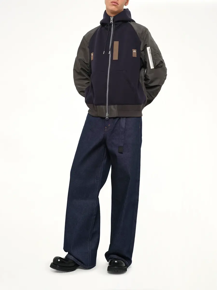 Sacai Sponge Sweat Hoodie in Navy/dark Khaki | Thumbnail 4 Sacai Sponge Sweat Hoodie in Navy/dark Khaki | Thumbnail 4
