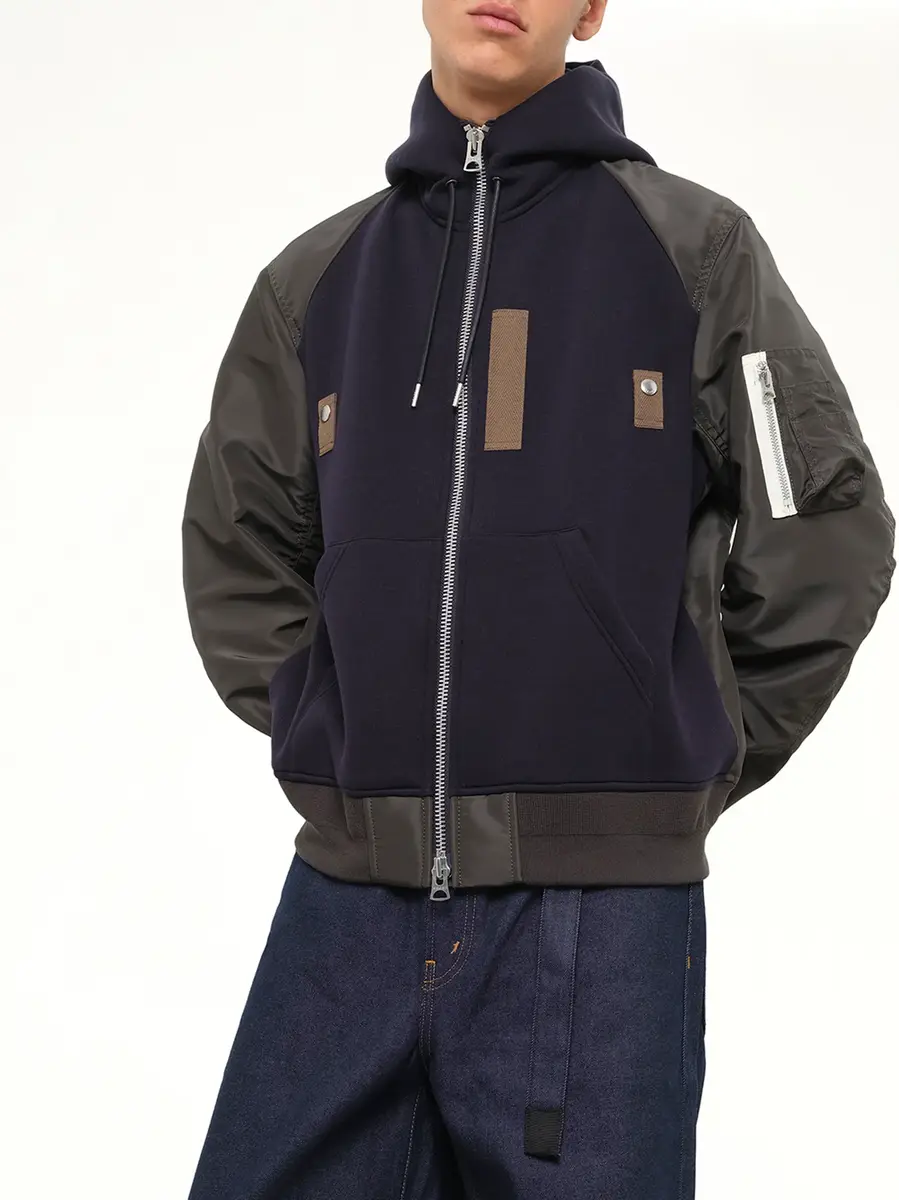 Sacai Sponge Sweat Hoodie in Navy/dark Khaki | Thumbnail 6 Sacai Sponge Sweat Hoodie in Navy/dark Khaki | Thumbnail 6
