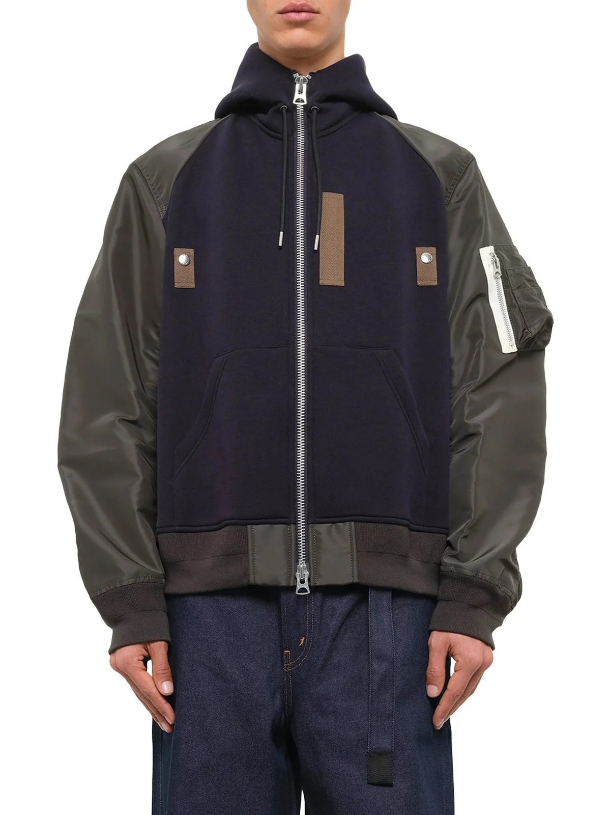 Sacai Sponge Sweat Hoodie in Navy/dark Khaki