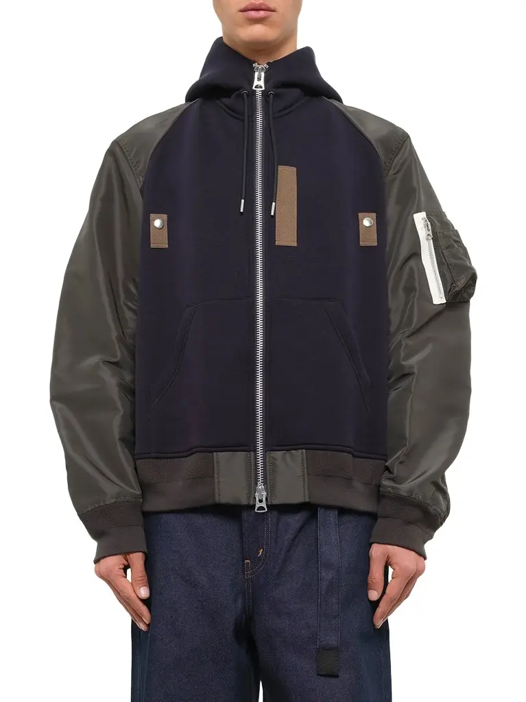 Sacai Sponge Sweat Hoodie in Navy/dark Khaki