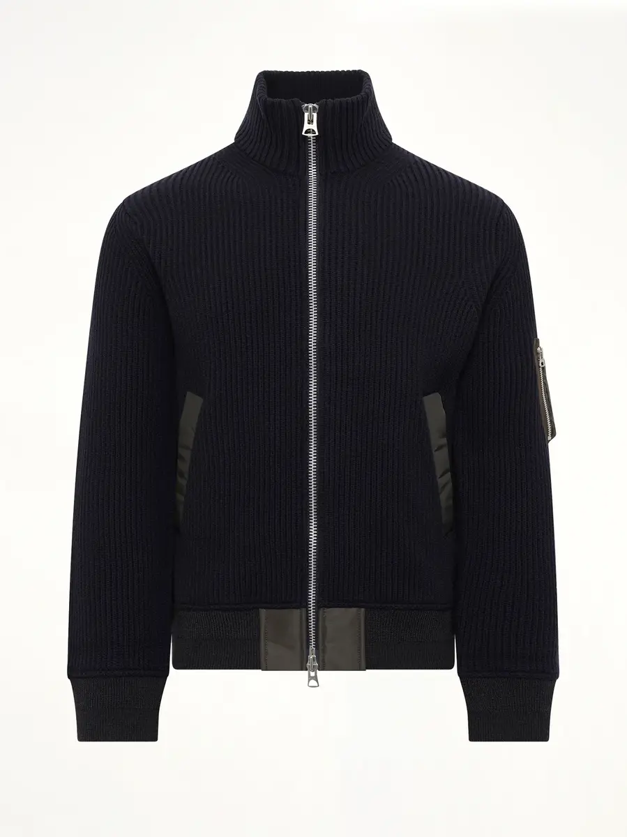 Sacai Wool Knit Blouson in Navy/dark Khaki | Thumbnail 2 Sacai Wool Knit Blouson in Navy/dark Khaki | Thumbnail 2
