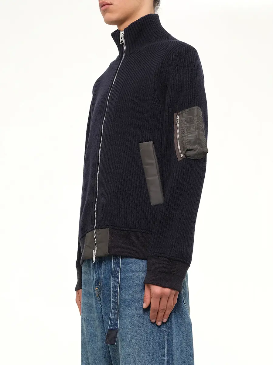 Sacai Wool Knit Blouson in Navy/dark Khaki | Thumbnail 3 Sacai Wool Knit Blouson in Navy/dark Khaki | Thumbnail 3